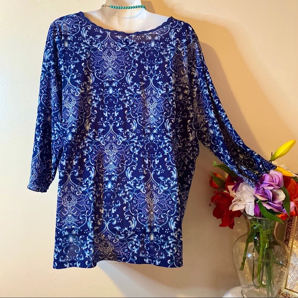 ❌SOLD❌Avenue Plus Size Blue Floral Print Top - Picture 3 of 9